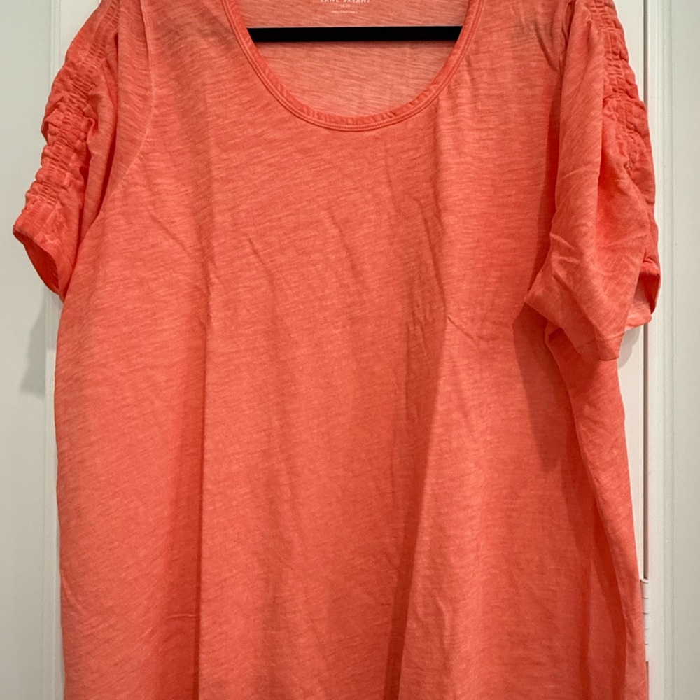 Lane Bryant Plus Size Women’s Coral Scoop Neck Ruched Elbow Sleeve T-Shirt